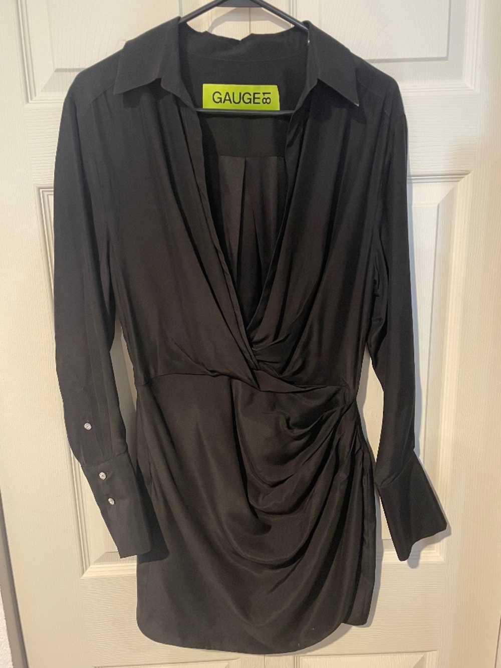 GAUGE81 Naha wrap-effect black silk mini shirt dress size medium US Size M